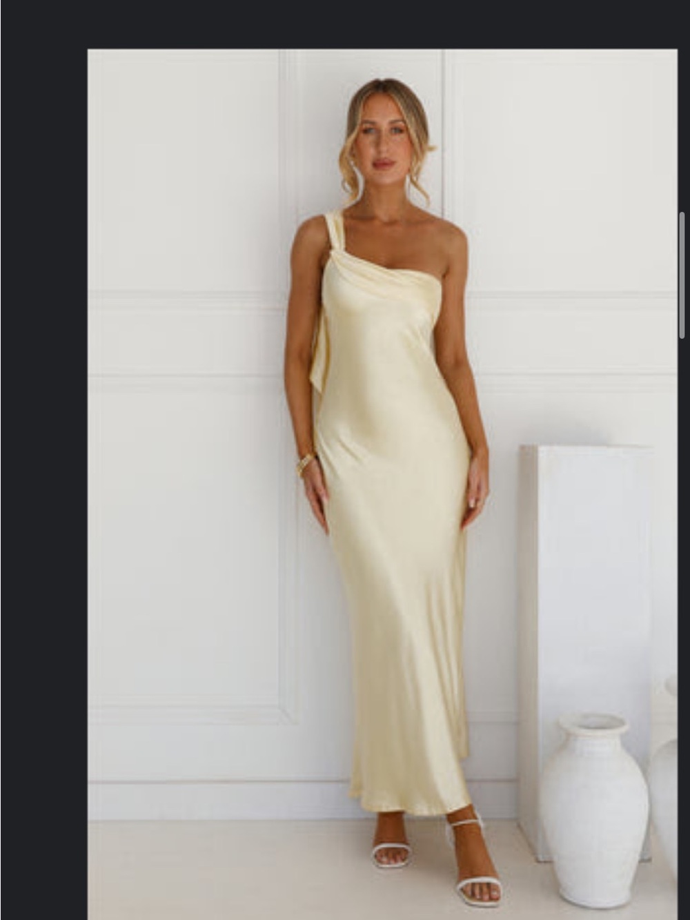 Hello Molly One-Shoulder Satin Slip Dress in Pale Cream